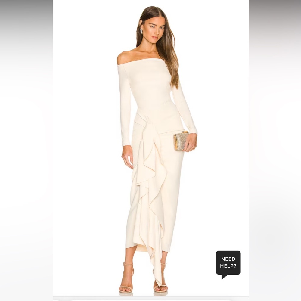 Solace London Lotus Midi Dress in Ivory size US 2/UK6